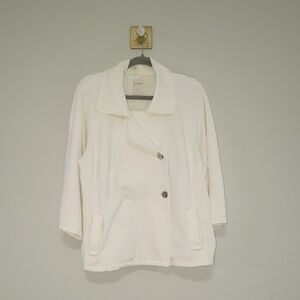 Chico's Knit Blazer Coat XL 16 Cream Ivory Winter White Pockets Minor Flaws